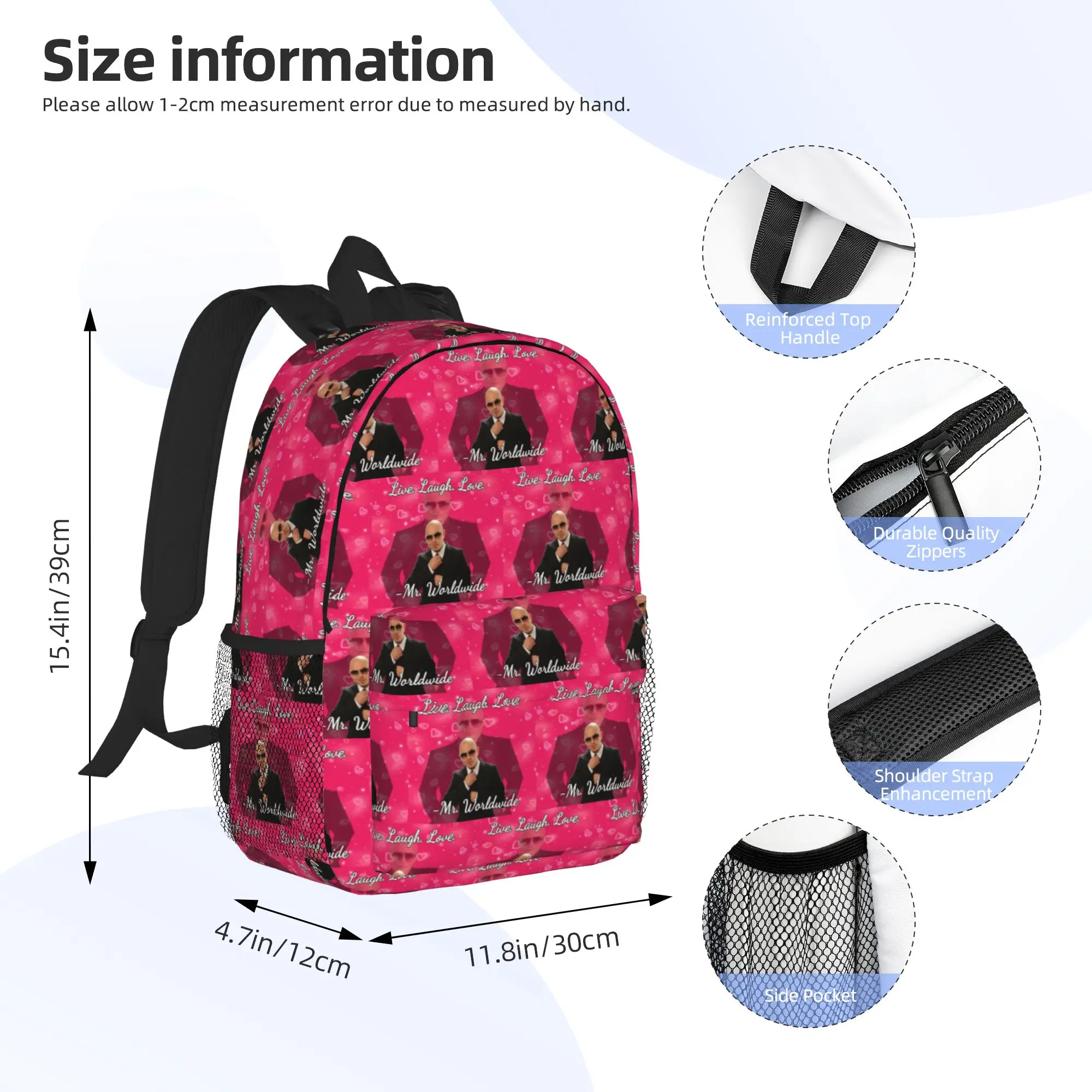 mr worldwide live laugh love Backpack Hot Sale Daypack Large Capacity Boys Girls BookBag Shoulder Bags for Men Women School Bag