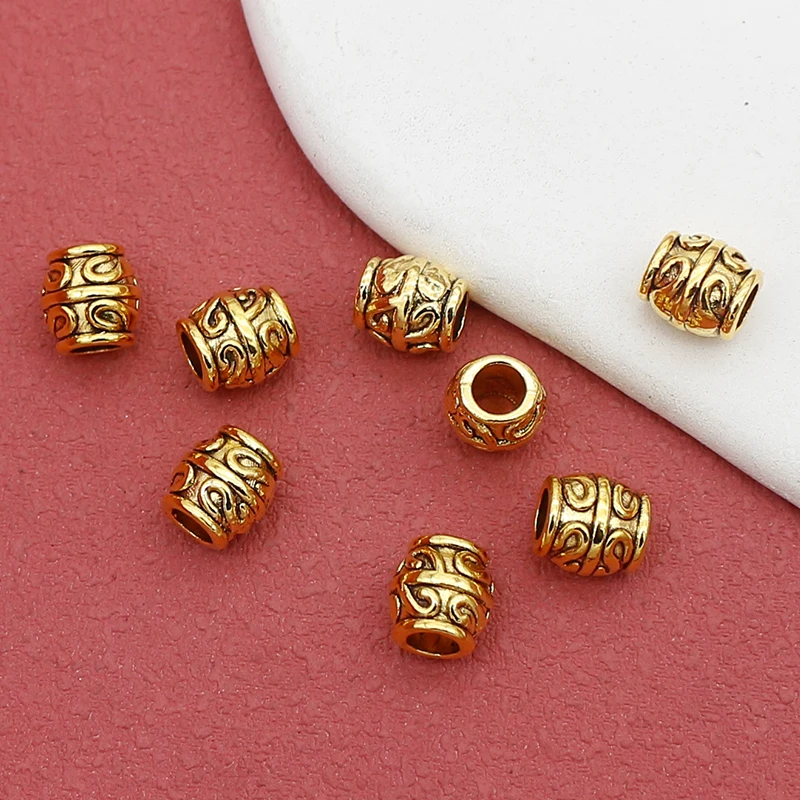 20pcs/lot Retro Tibetan Silver Pattern Bucket Beads 7.5x7mm Big Hole Spacer Beads For Bracelets Hair/Beards DIY Jewelry Findings