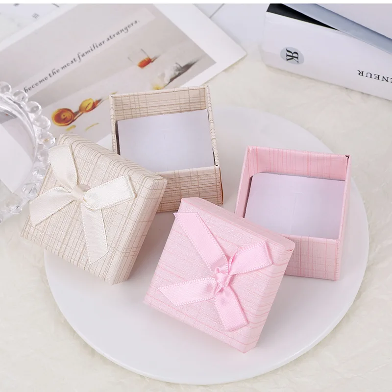 Bow Jewelry Display Box Fashionable Classic Striped Tie Up Gift Organizer Proposal Ring Case Small Jewelry Packaging Paper Boxes