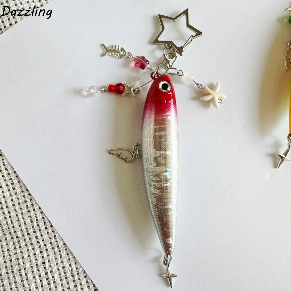 Fashion Simulation Fish Keychain Handmade Beads Fish Pendant Plastic Ocean Animal Bionic Fish Keychain Backpack Pendant