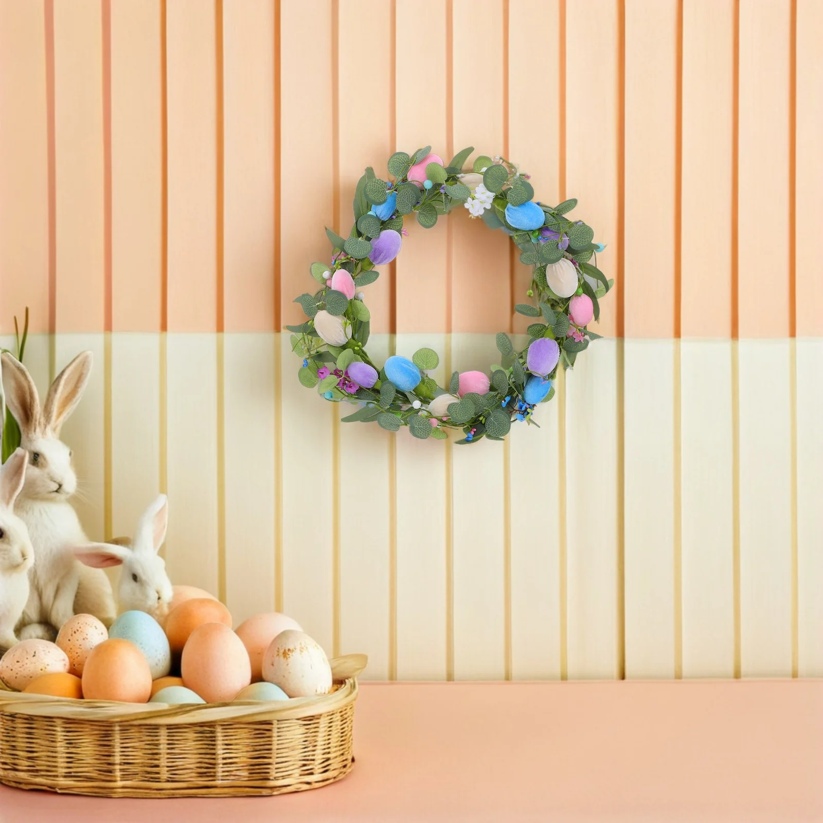 

Large Artificial Spring Wreath Featuring Colorful Egg Accents and Realistic Greenery - Welcome Easter Wall Hanging Decoration