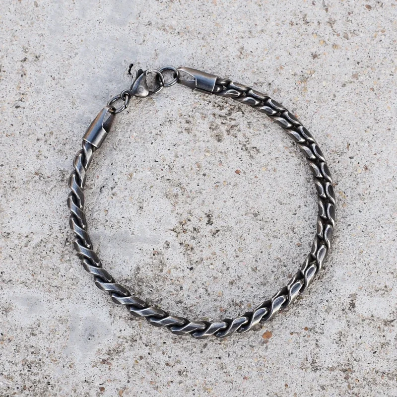 New High Quality Stainless Steel Antique Black 5MM Women Men Chain Male Twisted Bracelets Fashion Cool Jewelry