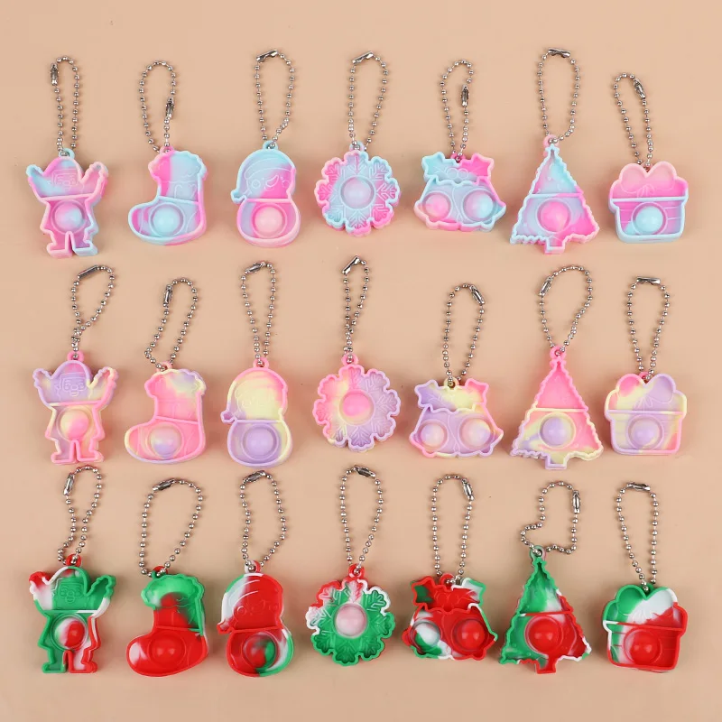 

Christmas Silicone Bubble Keychain Colorful Push Bubble Stress Relief Sensory Fidget Gifts For Birthday Wedding Gifts Prizes Chr