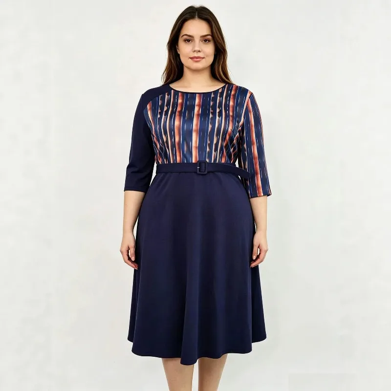 2xl-6xl-ダシキアフリカドレス女性のための秋のファッションアフリカ-3-4-袖-o-ネックポリエステルミディドレスアフリカ服衣装
