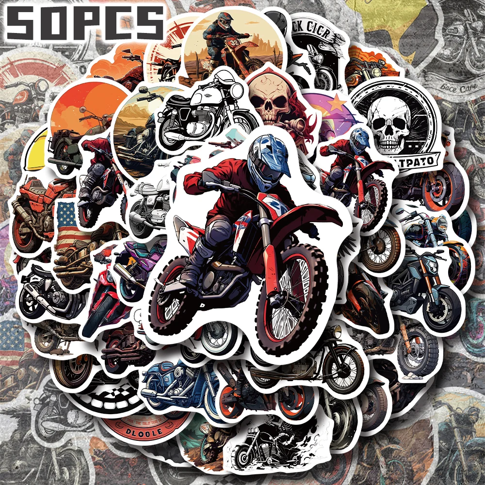 50pcs cool motorcycle themed non-repeating stickers for holiday gift party decors Back to school Class reward Birthday gift