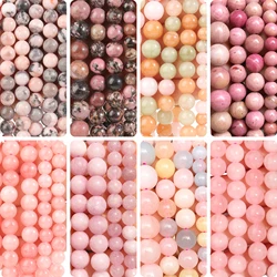 4/6/8/10mm Pink Natural Stone Beads Rhodonite Quartz Opal  Jade Round Loose Beads For Jewelry Making Supplies Diy Bracelets 15''