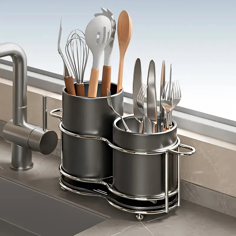 

1pc Heavy-Duty Metal Kitchen Organizer - Space-Saving Countertop Utensil Rack, No Assembly Needed, for Knives, Spatulas, Spoons