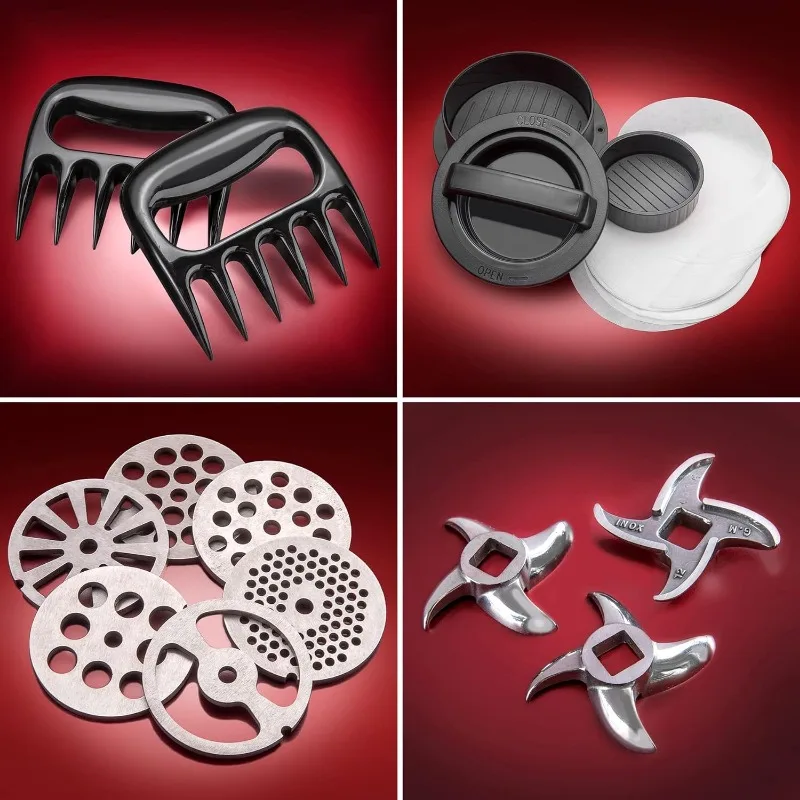 Picadora de carne eléctrica de alta resistencia STX Turboforce II "Platinum", embutidor de salchichas: 6 placas de molienda, 3 cuchillas S/S, 3 tubos de salchichas