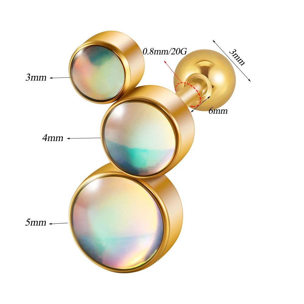 Surgical Steel Crystal Cartilage Helix Tragus Gold Plated Ear Stud Flash Film Gem Earring Piercing Women Body Jewelry