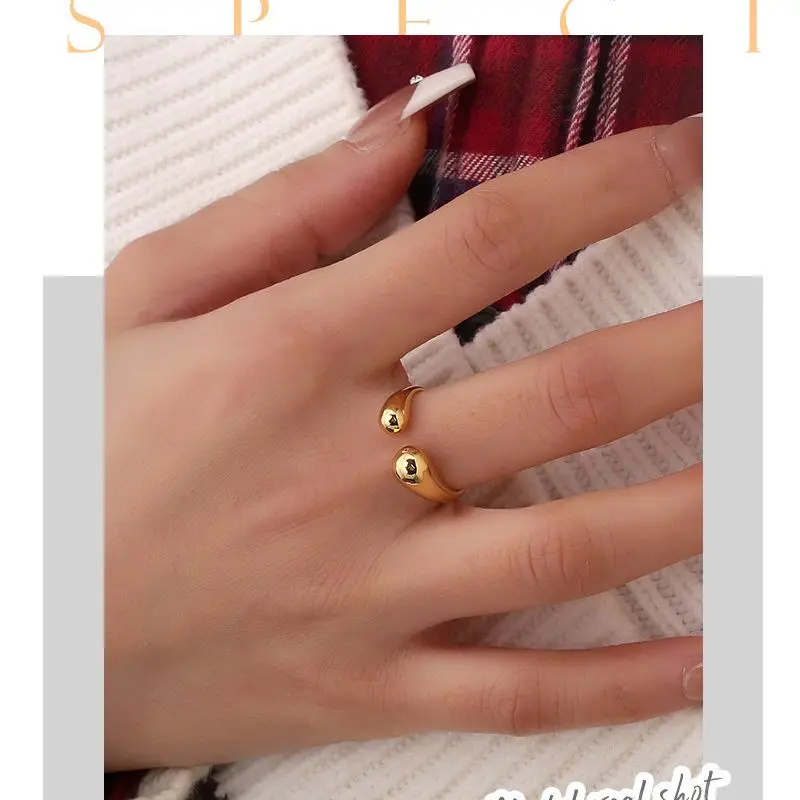 Women's 925 Sterling Silver Adjustable Double Ball Beads Ring, Gold Color