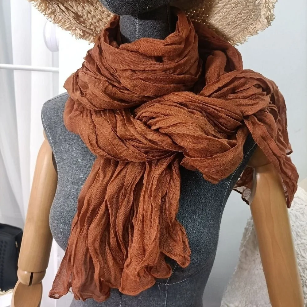 

Trendy Vintage Cotton Linen Scarf Retro Luxury Brand Designer Pleated Printed Scarf Long Shawl Wrap For Spring Autumn Winter