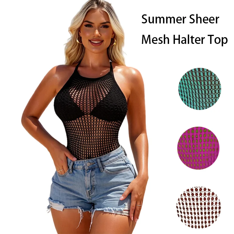 

Women Summer Beach Cover Up Hollow Out Beachwear Bodycon Dress Without Underwear Sheer Mesh Fishnet Music festival Swimsuit