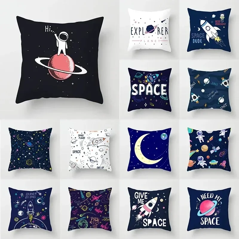 

Cartoon Spaceship Planet Pillowcase Car Ornaments Office Living Room Sofa Home Pillowcase