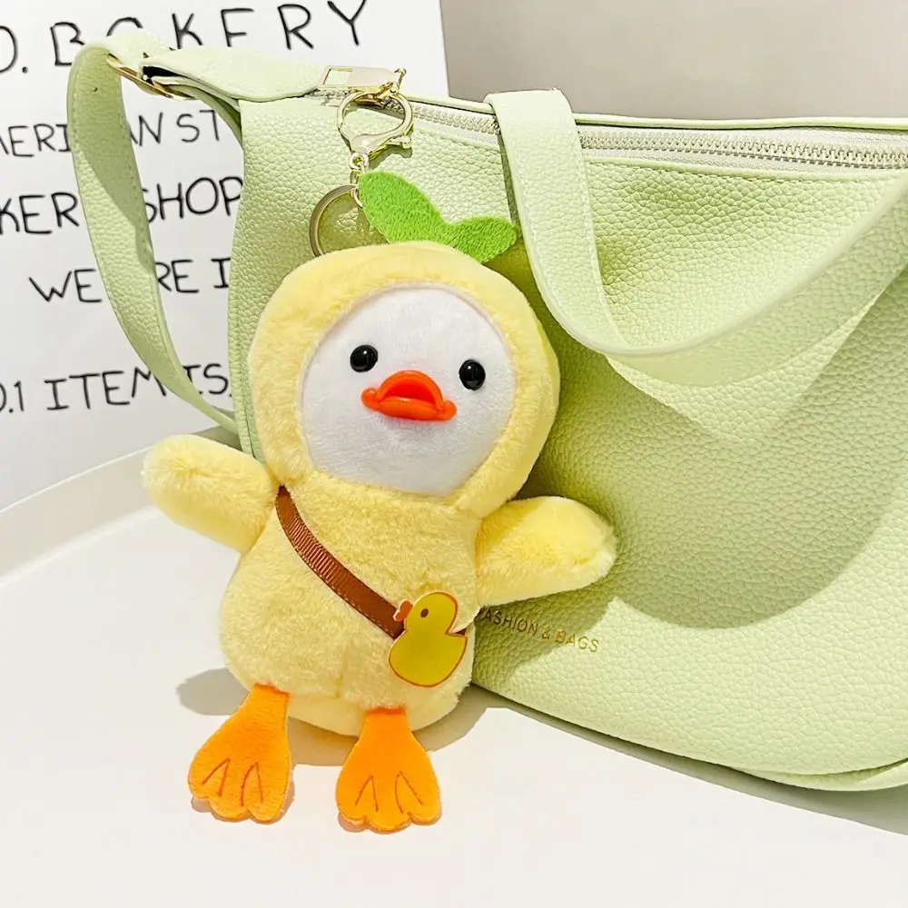 Anime Fluffty Toy Duck Plush Keychain Bag Hanging Stuffed Little Yellow Duck Keyring Soft Simulation Plush Backpack Pendant