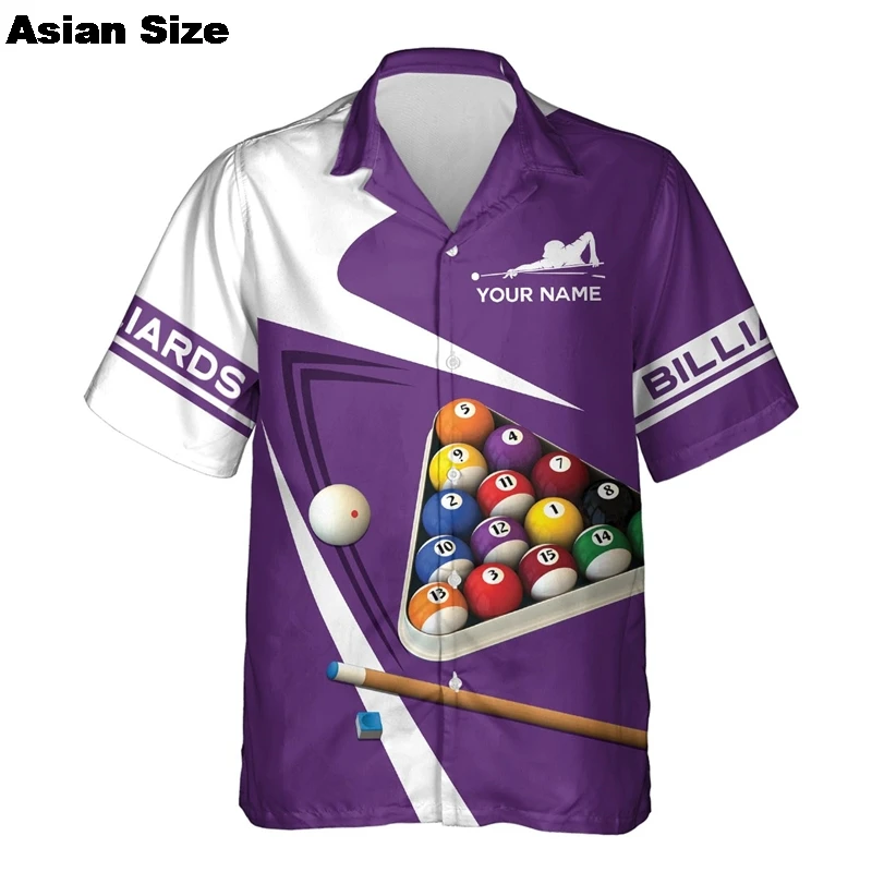 Бильярдные рубашки с 3D принтом на заказ для мужчин, одежда для любителей бильярда, блузка с лацканами, индивидуальный дизайн, игра в бассейн с коротким рукавом