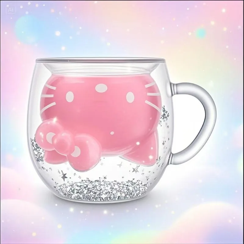 

Sweet Hello Kitty Anime Kawaii Sanrio Ins Fashion Glass Cup Cute Cartoon Children Bottle Mug Birthday Gifts Toys for Kids