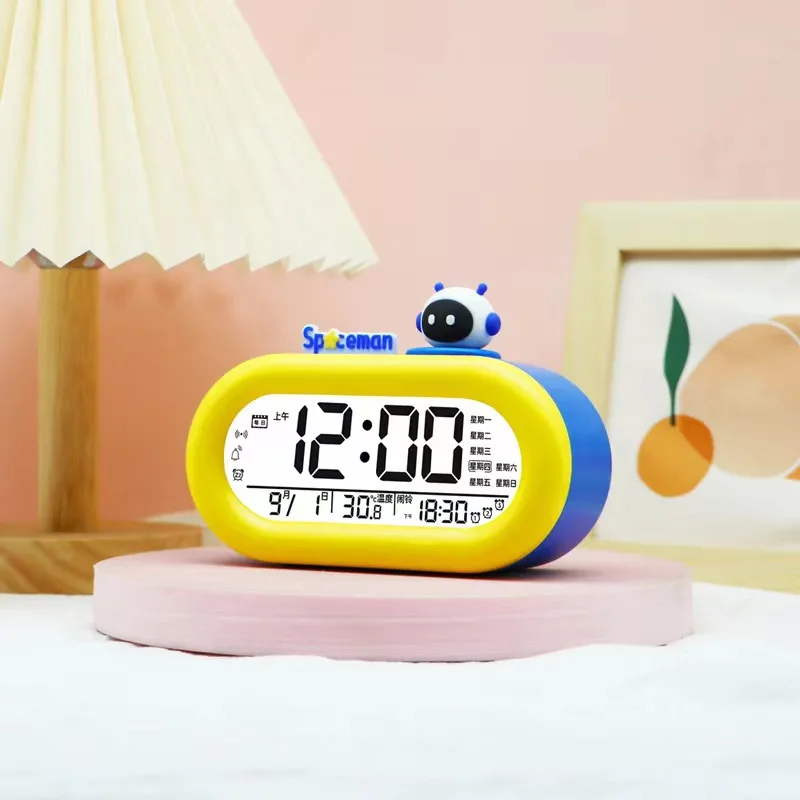 

Multi-functional Alarm Clock Students Wake Up with Cartoon Bedroom Headboard Clock Temperature Date Display Mute Travel Time