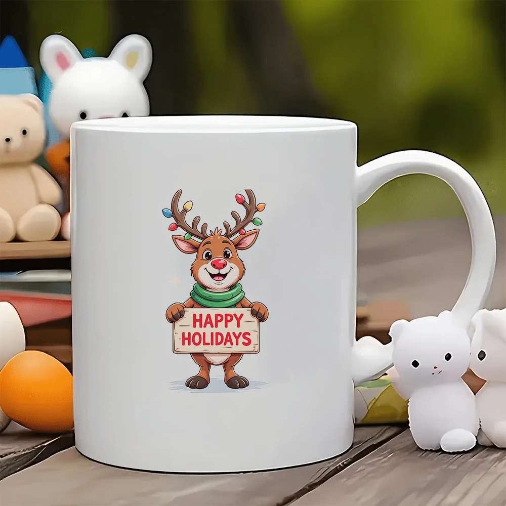 

Cartoon Reindeer Christmas Mug 11OZ Kids Cup Home Office Coffee Cup Christmas Gift Set Humorous Creative Design Happy Holiday