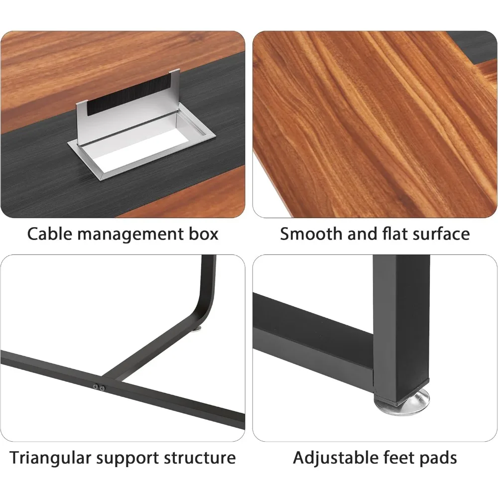 โต๊ะประชุมขนาด 8 ฟุต, โต๊ะประชุมพร้อมรูร้อยสายไฟ, โครงสร้างมั่นคง, แผ่นรองขาปรับระดับได้, โต๊ะประชุมขนาดใหญ่สำหรับการประชุมในสำนักงาน