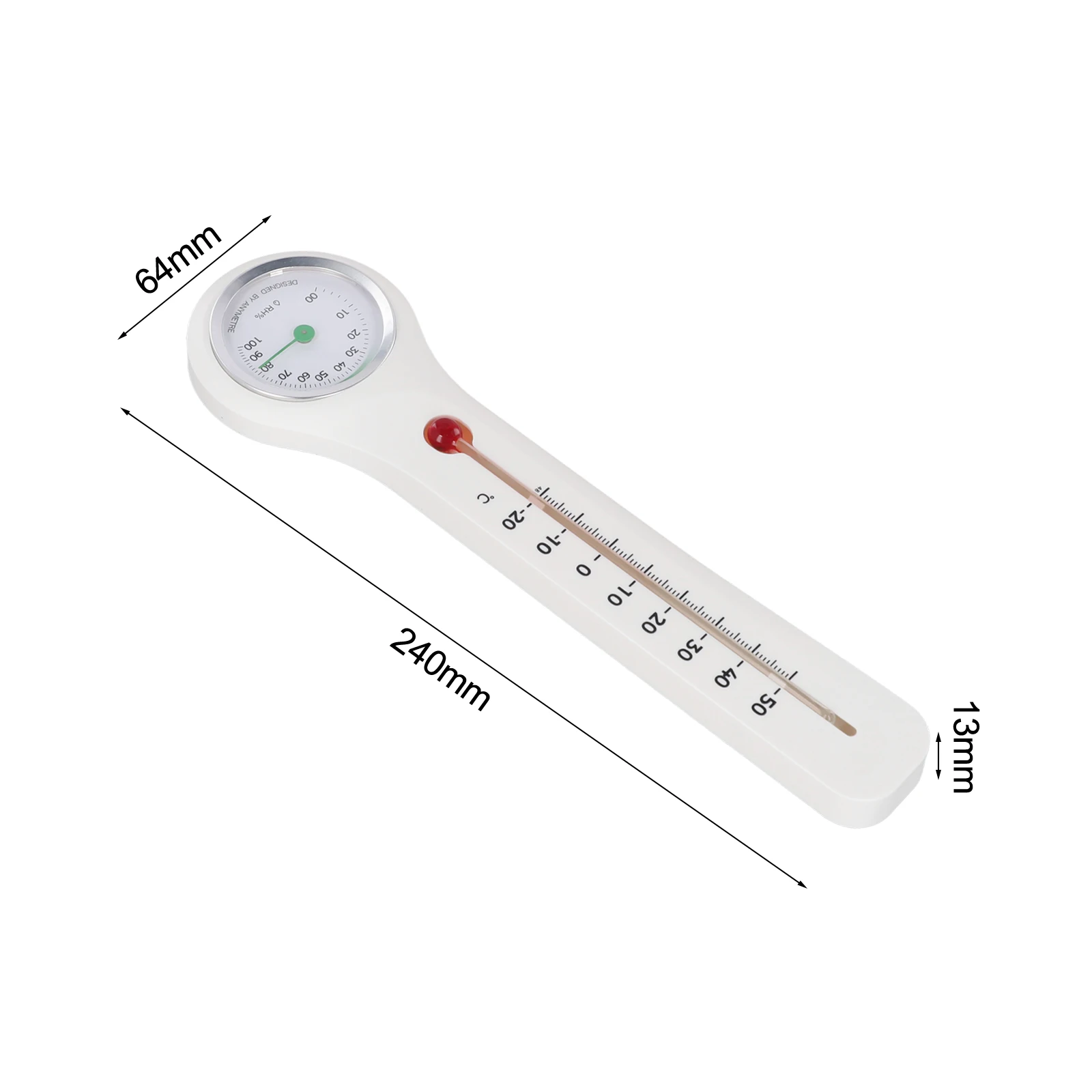 

Датчик влажности для помещений 24*6.4*1.3 см, для внутреннего и наружного использования, без батареек, точность до -1°C, диапазон влажности 0-100%, механическое управление