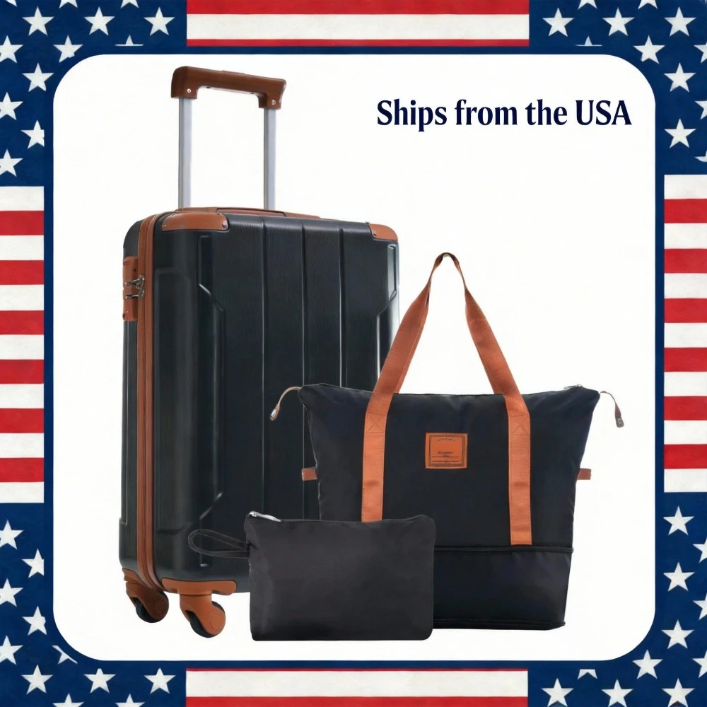 

Набор из 3 предметов: 20-дюймовый легкий жесткий чемодан из ABS-пластика с колесами-спиннерами для коротких поездок на выходные