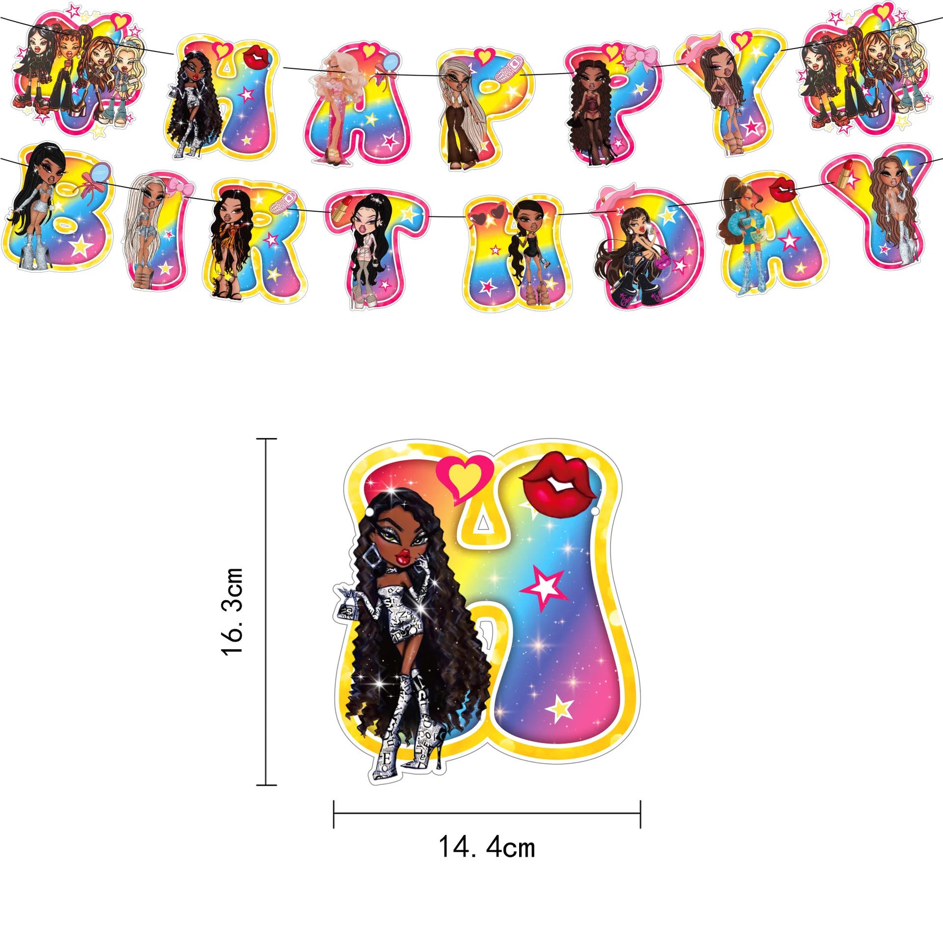 Bratz Birthday Theme Party Decoration Layout Banner Cake Flag Balloon Set