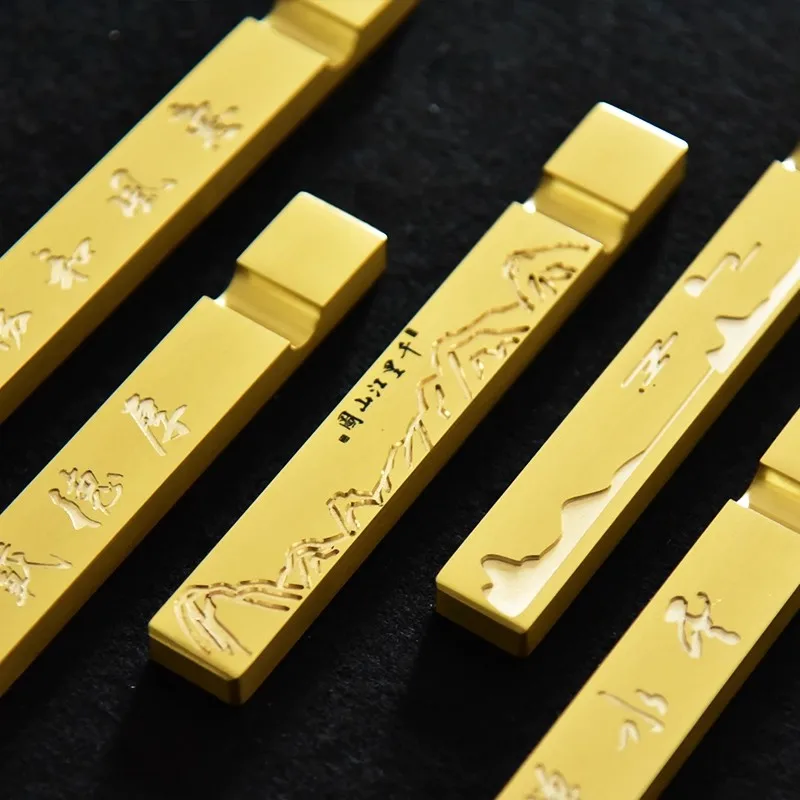 1 Pair Solid Brass Calligraphy Paperweight Pen Holder Heavy Duty Writing Desk Decor, Unique Chinese Gift