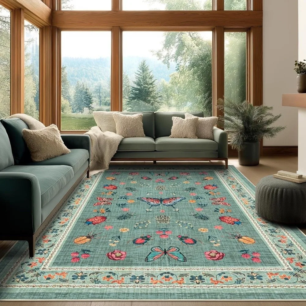 Durable Soft Flower Carpet Non-slip 40x60cm Floor Mat Absorbent Door Gasket for Living Room Tea Table Bedside