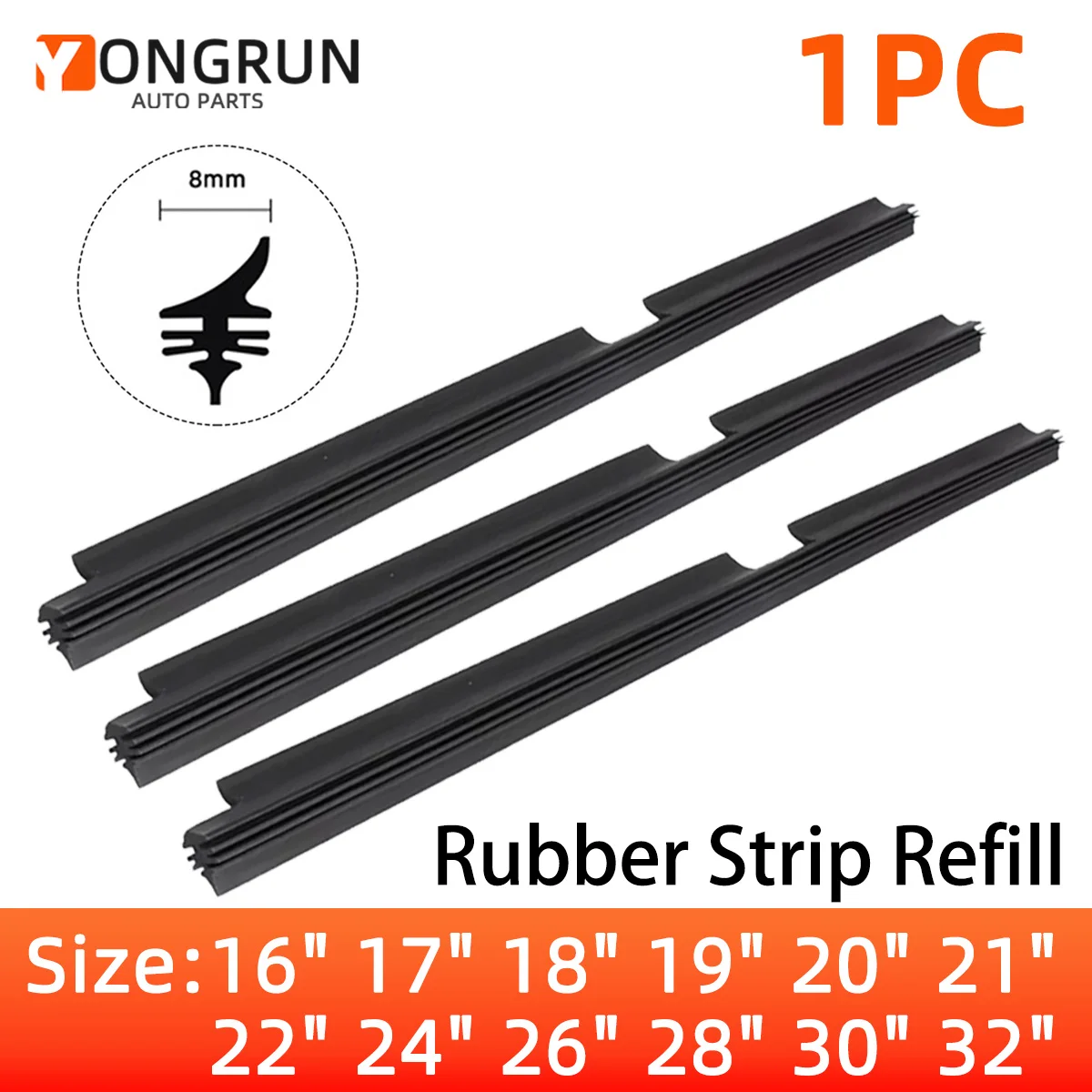 YONGRUN 1 Stück Gummistreifen 16"17"18"19"20"21"22"24"26"28"30"32" Geeignet für den Austausch von Wischer-Gummistreifen vom Typ Valeo