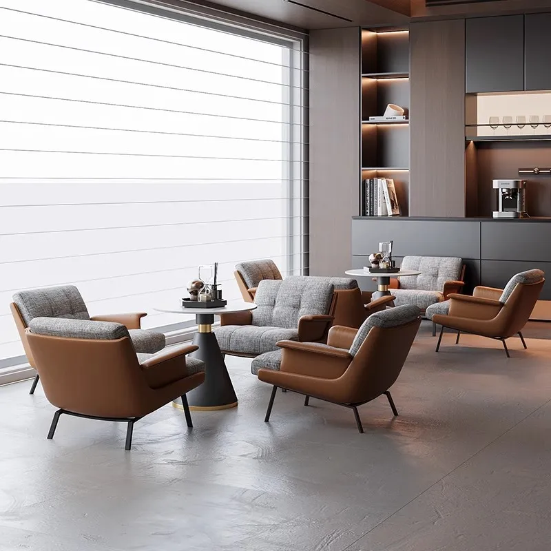 

！@Modern Luxury Accent Chair Set Fabric & Leather Upholstered Lounge Chair with Metal Legs for Office Furniture and Hotel Use