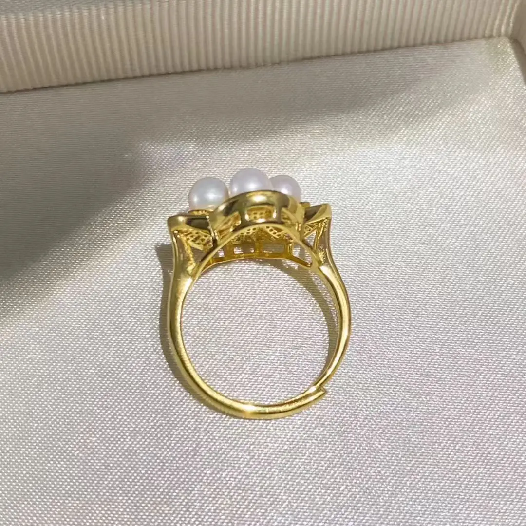 S925 Sterling Silver Adjustable Ring Mount Settings Findings Mountings Accessory Parts Fittings for 4.5-5mm Pearls 5pcs/lot