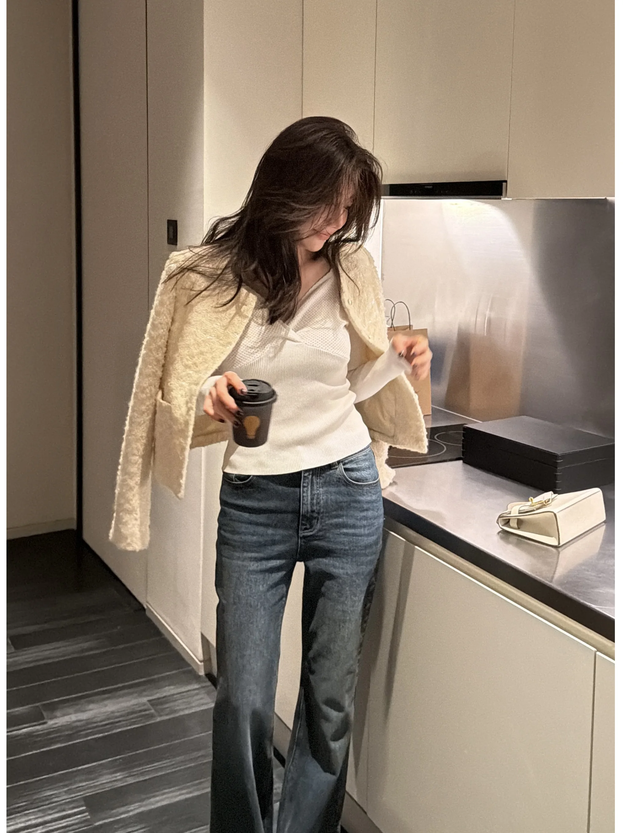 

Long Sve Cross Ne Knitted Sweater Women Slim Fit Cotton Yarn Full Coverage V Ne Stripe Pattern Ele Sle A2EDTSYV568