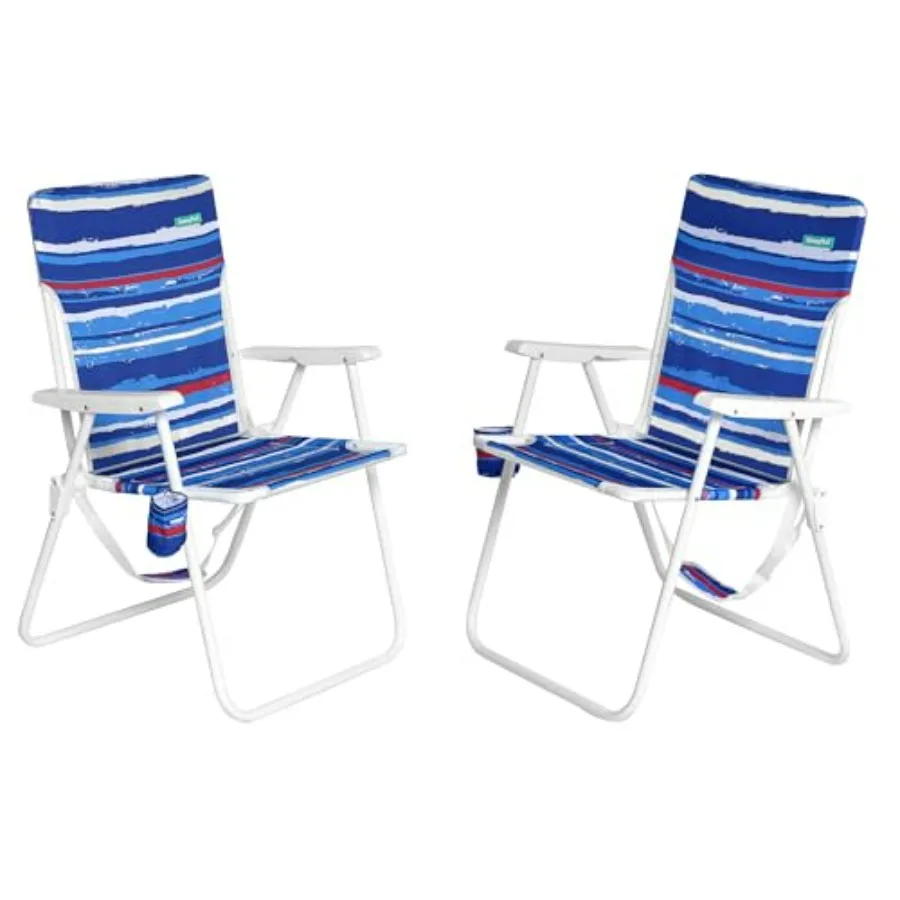 

Beach chair for outdoor use, steel frame with polyester fabric, navy blue, extra-tall 15-inch seat height, heavy-duty 300 lbs c