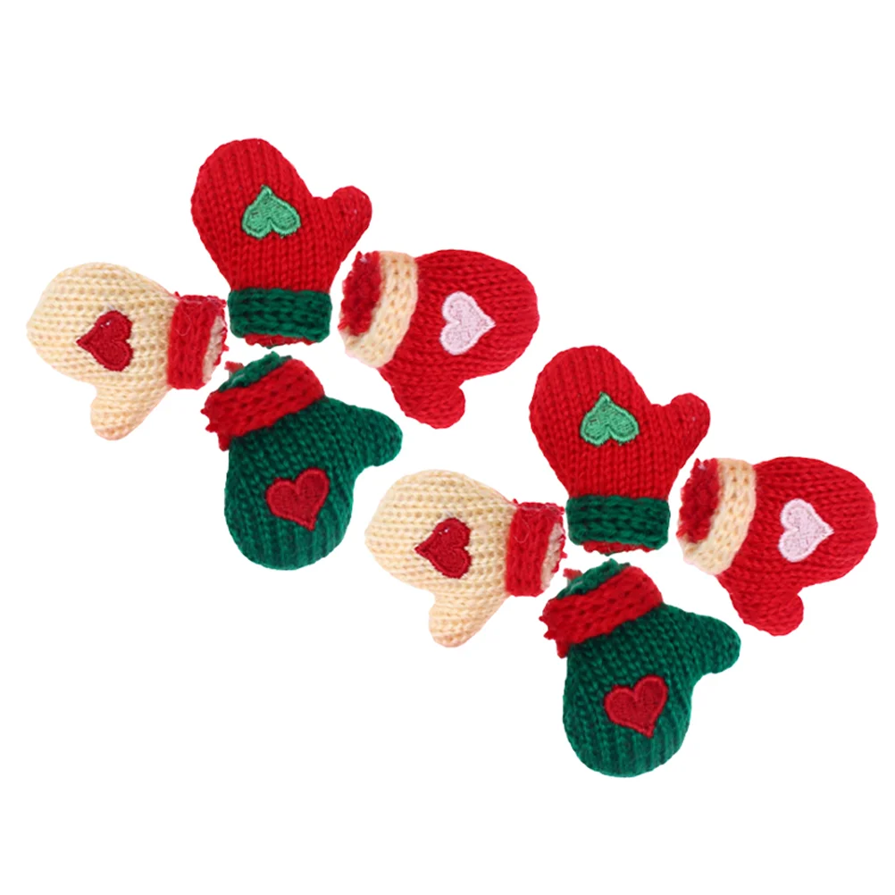 8 Pcs Decorations Dollhouse Woolen Gloves Mini Christmas Ornaments Plush Tree Hanging