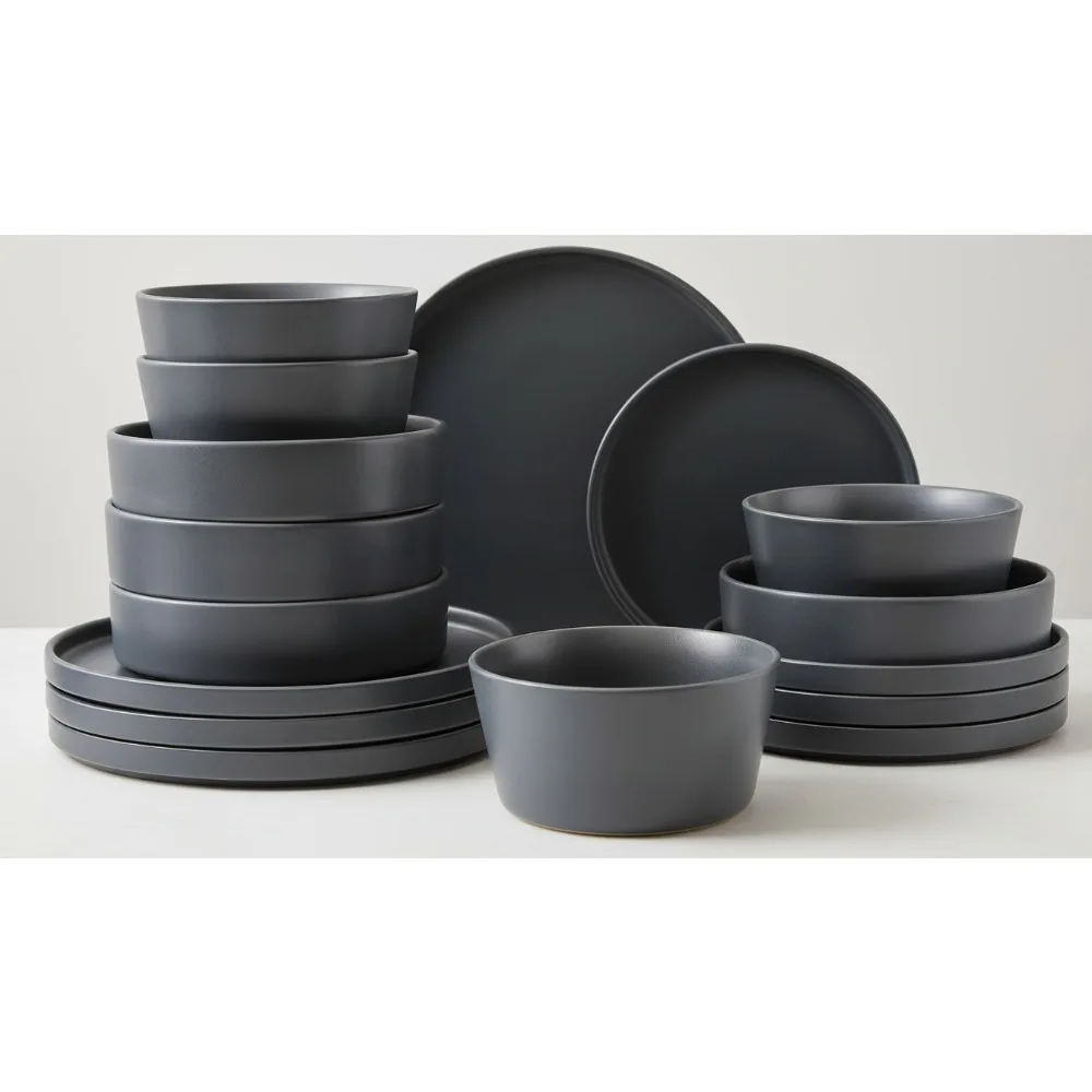 

Современный набор столовой посуды из керамогранита на 4 предмета, серые матовые миски и тарелки, можно мыть в посудомоечной машине и использовать в микроволновой печи