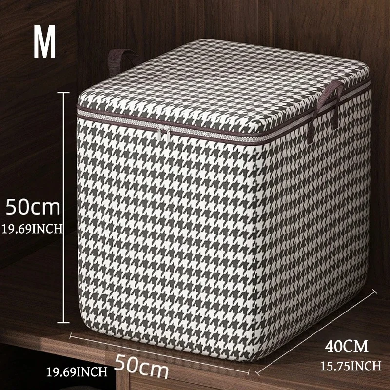 1PC Houndstooth Storage Bag Large Capacity Folding Clothes Portable Wardrobe Sorting Clothes Storage Box With Handle For Bedding