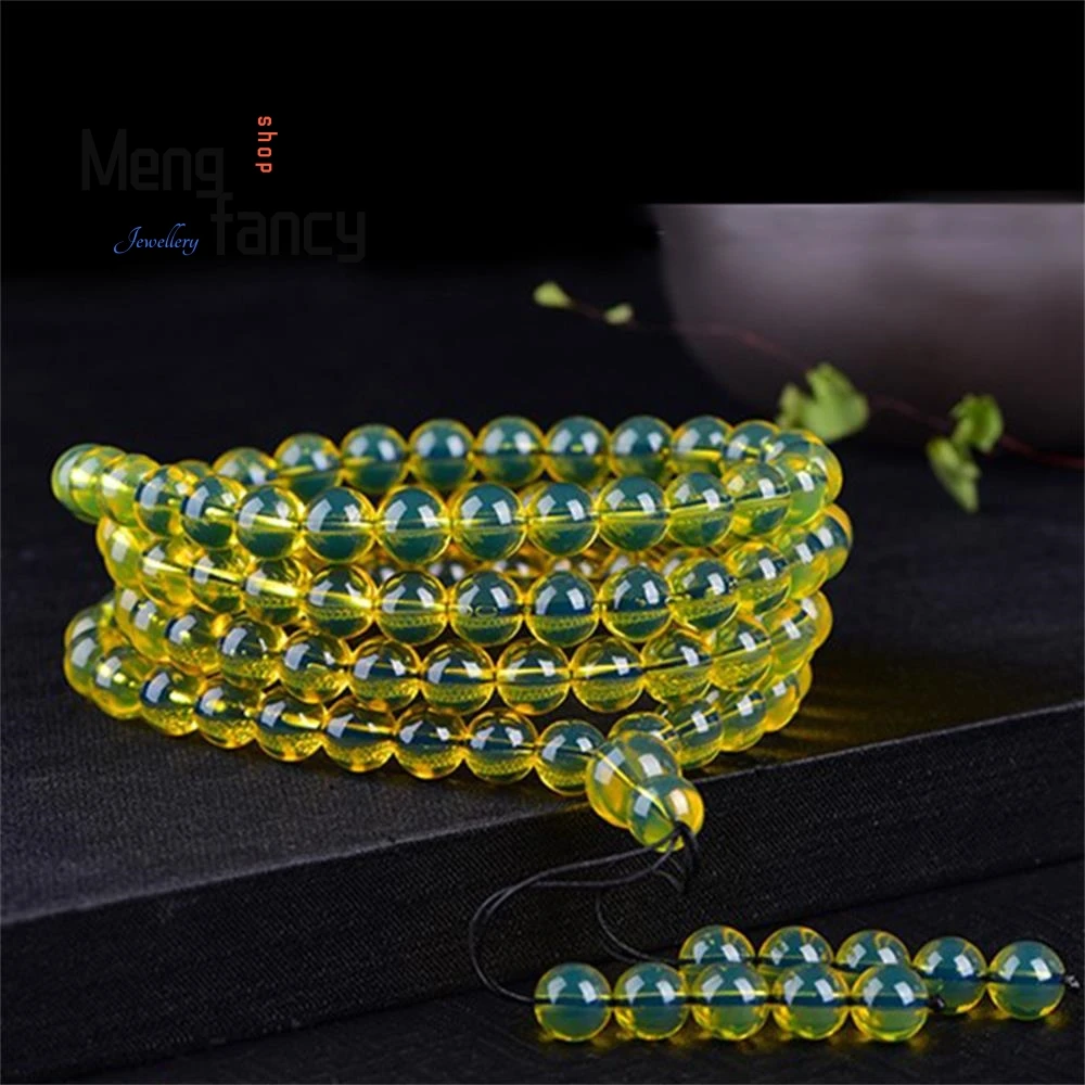 

Mexican Clear Water Blue Amber 108pcs Buddha Beads Beeswax Bracelet Sweater Chain High-grade Fashion Luxury Jewelry Holiday Gift