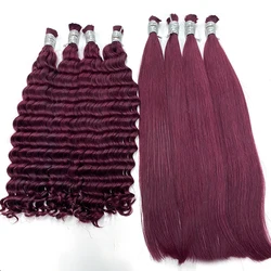 Natural Straight Human Hair Bulk 100g Deep Wave Human Hair No Weft Deep Waving for Braiding Extension 18-30 Inch Curly 99j Color