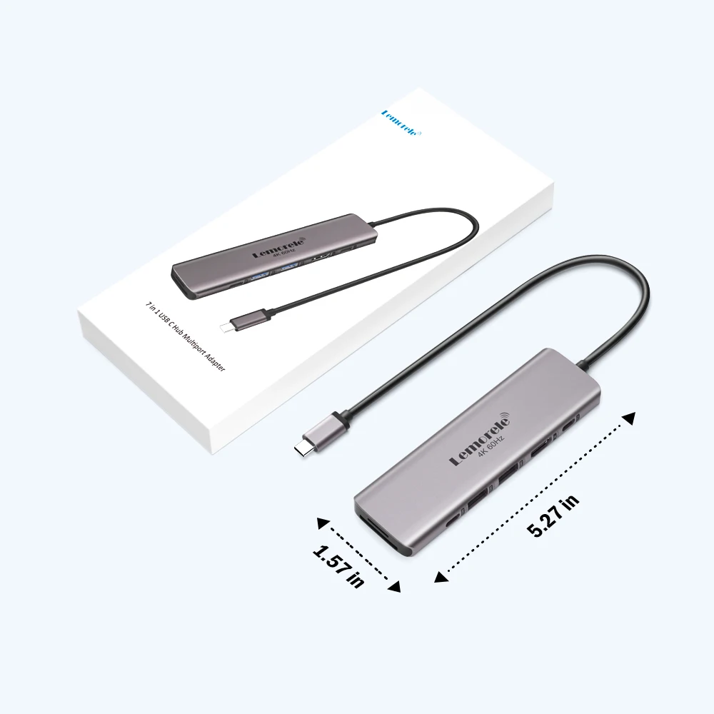 Lemorele TC45L 7 في 1 منافذ USB 3.0 Hub Type C 3.0 شاحن سريع 4k@60HZ HDMI USB C محطة إرساء لأجهزة الكمبيوتر المحمول Windows MacOS Dell