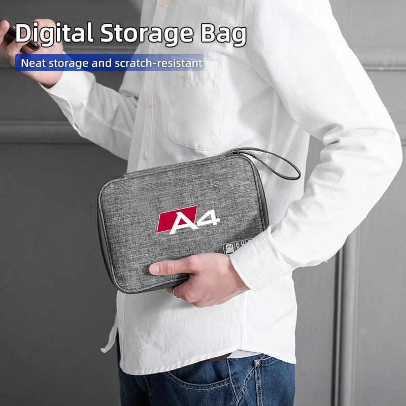 Car Styling Digital Storage Bag Portable USB Data Cable Plug Case For Audi Quattro TT A3 A4 A6 A5 Q5 A1 Q7 Q3 A8 Q2 A7 Q8 RS5 RS view 5