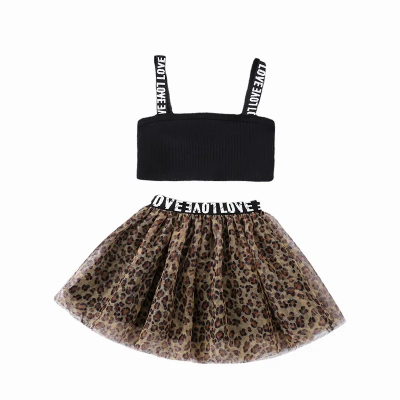 

Summer Baby Girl Clothes Set T Shirt Crop Top Tutu Skirt Leopard Print Tulle Girls Suits Kids Clothing Outfit Chic Fashion