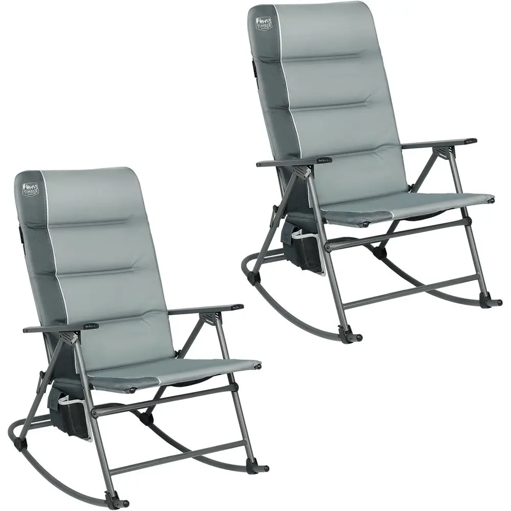 

Double Pack of Oversized Padded Rocking Chairs for Outdoor, High Back Support, Up to 400 lbs, Grey