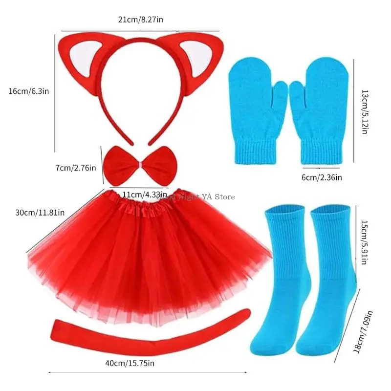 Kinderkatten kostuum katten oorhoofdband staart bowtie handschoenen sokken voor kinderen Halloween