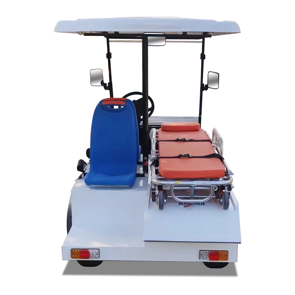 ركوب صغير على 2 مقاعد عربات الغولف الكهربائية سيارة إسعاف مخصصة فائدة جسم البضائع مع سرير مائل لا سقف