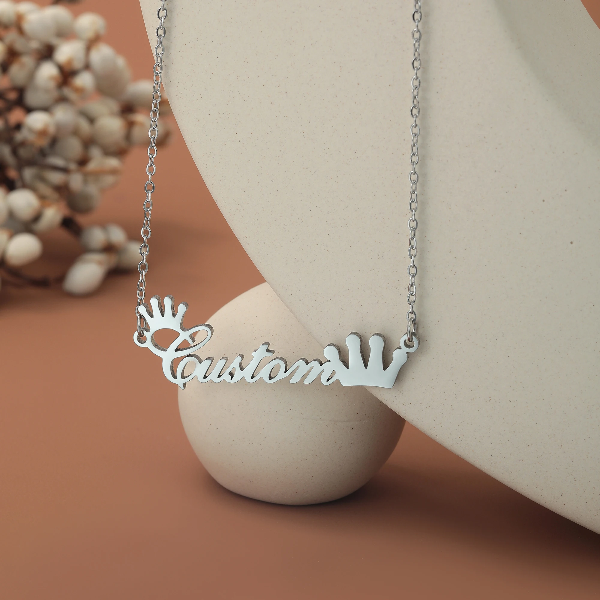 

Stainless Steel Personalized Name Custom Pendant Necklace Princess Crown Necklaces For Women Men Customized Jewelry