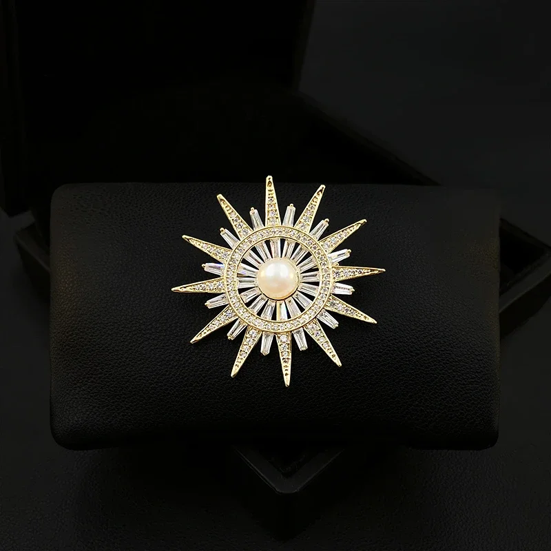 

Unique Design Pearl Sun Brooch Women Suit Neckline Clothes Accessory Cardigan Pin Fixed Decoration Elegant Corsage Jewelry 5353