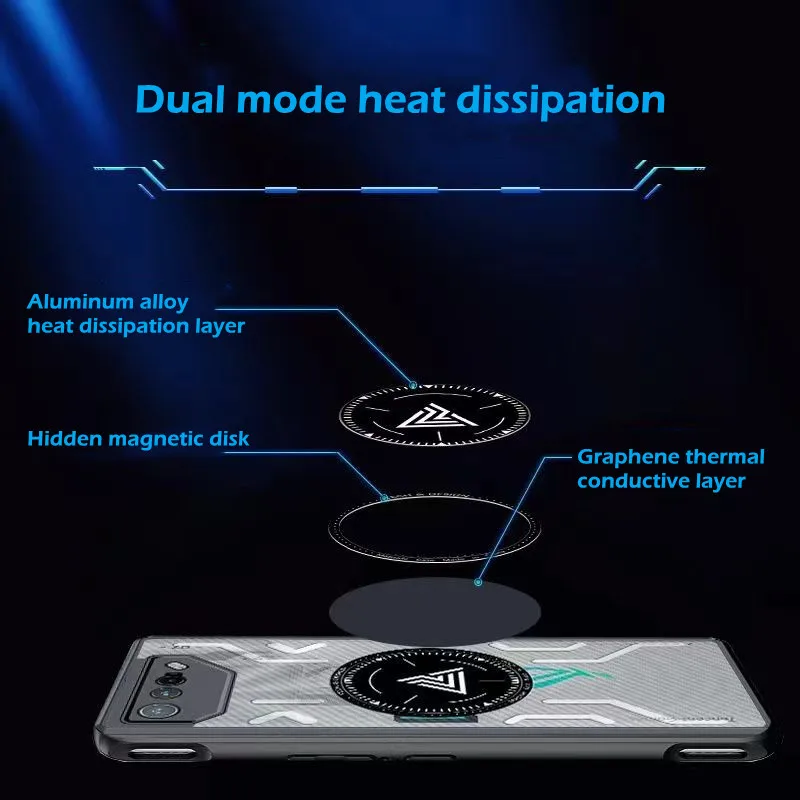 Newest Graphene Cooling Case for Asus Rog Phone 8 Pro Case Carbon Fiber Lines Shell Heat Dissipation Red Copper Metal Back Cover