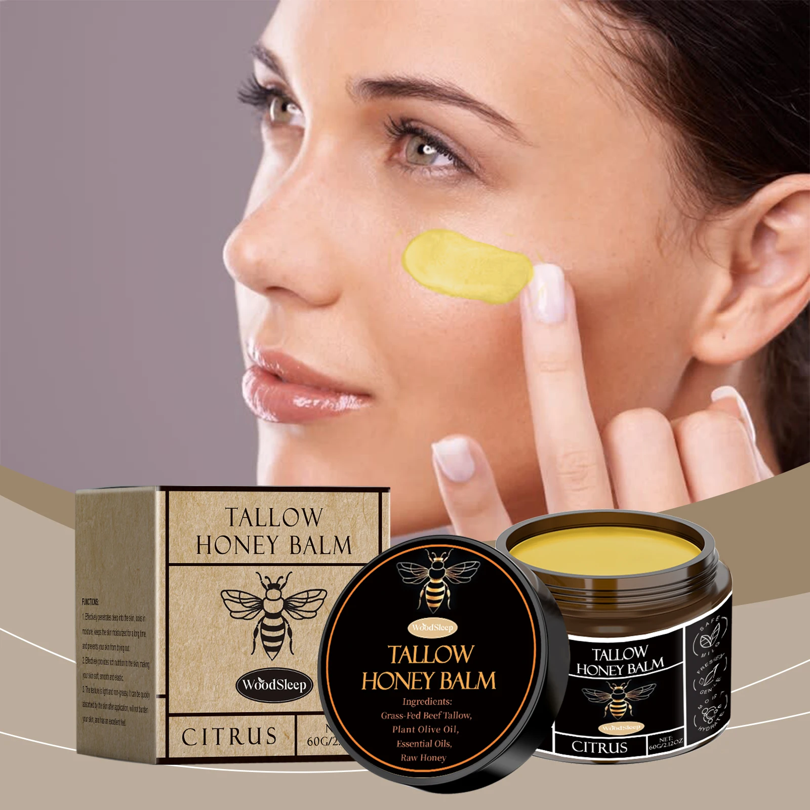 Crema Facial de Sebo de Res, Bálsamo de Miel Cruda Orgánica, Cuidado de la Piel, Iluminador, Hidratante Corporal Natural de Animales Alimentados con Pasto, Loción Hidratante