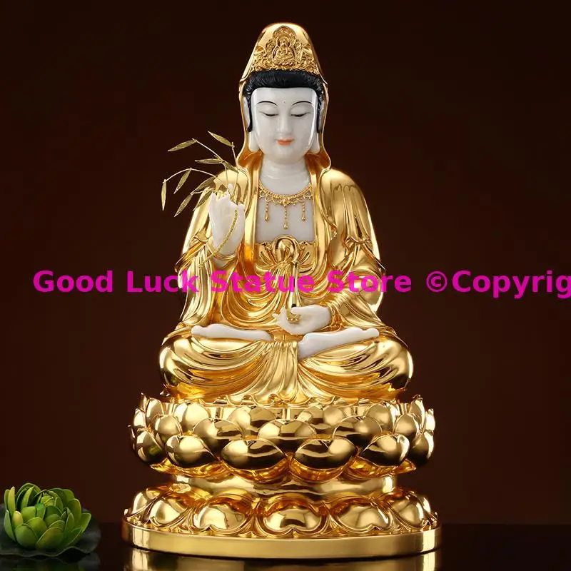 

large Buddhism figure gilding jade Guan yin Bodhisattva buddha Southeast Asia family protection Propitious Prosperity statue