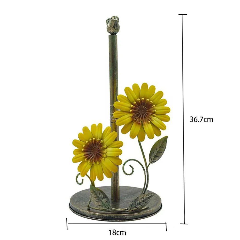 Sunflower Paper Towel Holder Organizer Metal Rack for Kitchen and Bathroom Countertop Functional Storage Solution